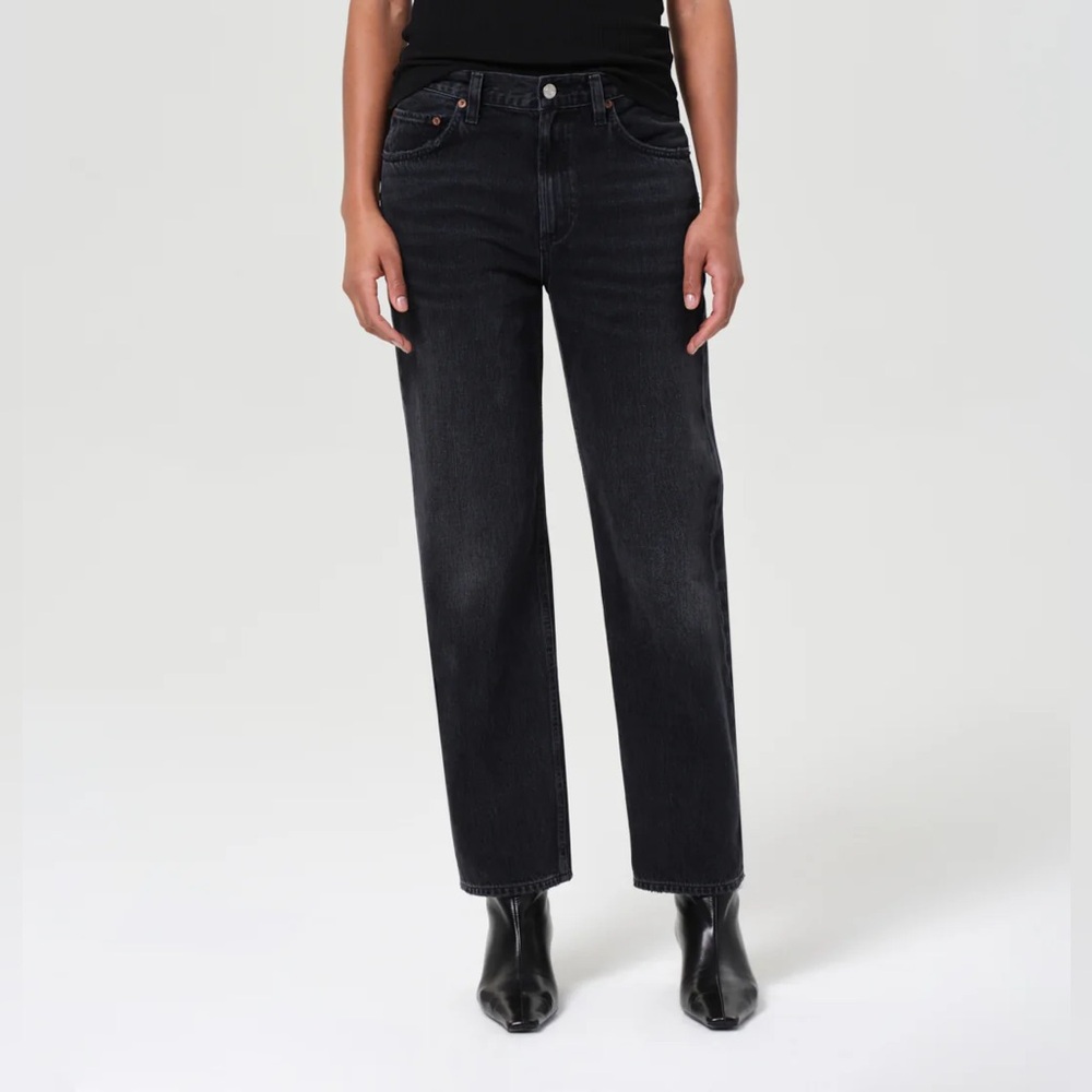 NWT AGOLDE Valen Jeans Black Mid Rise Straight Crop Size 27